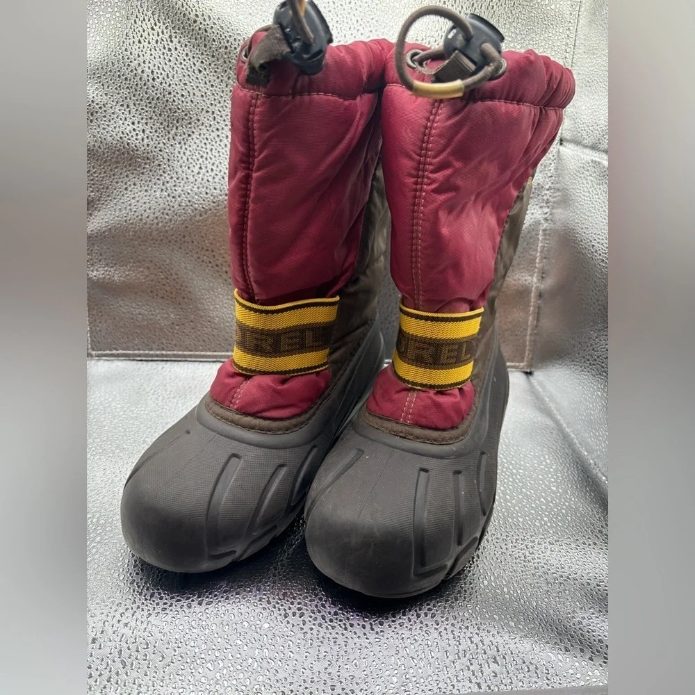SOREL Cub Youth Kids Brown Maroon Insulated Waterproof Winter Snow Boots Size 1